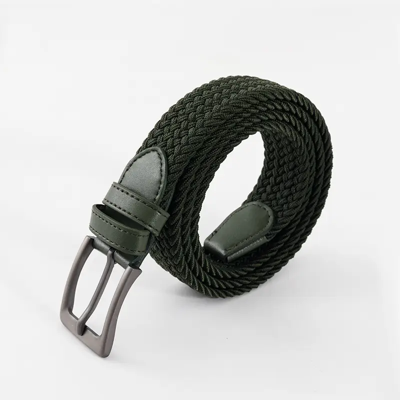 Men's Green Knitted Belt Belt with Buckle Pin - Image 9