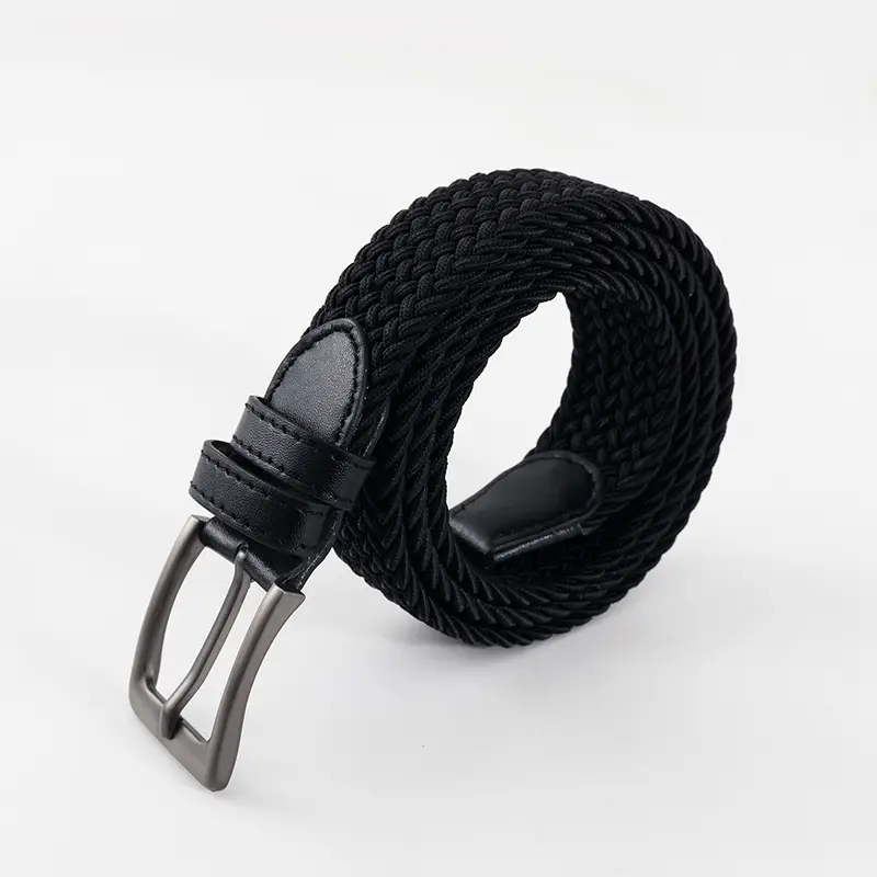 Men's Green Knitted Belt Belt with Buckle Pin