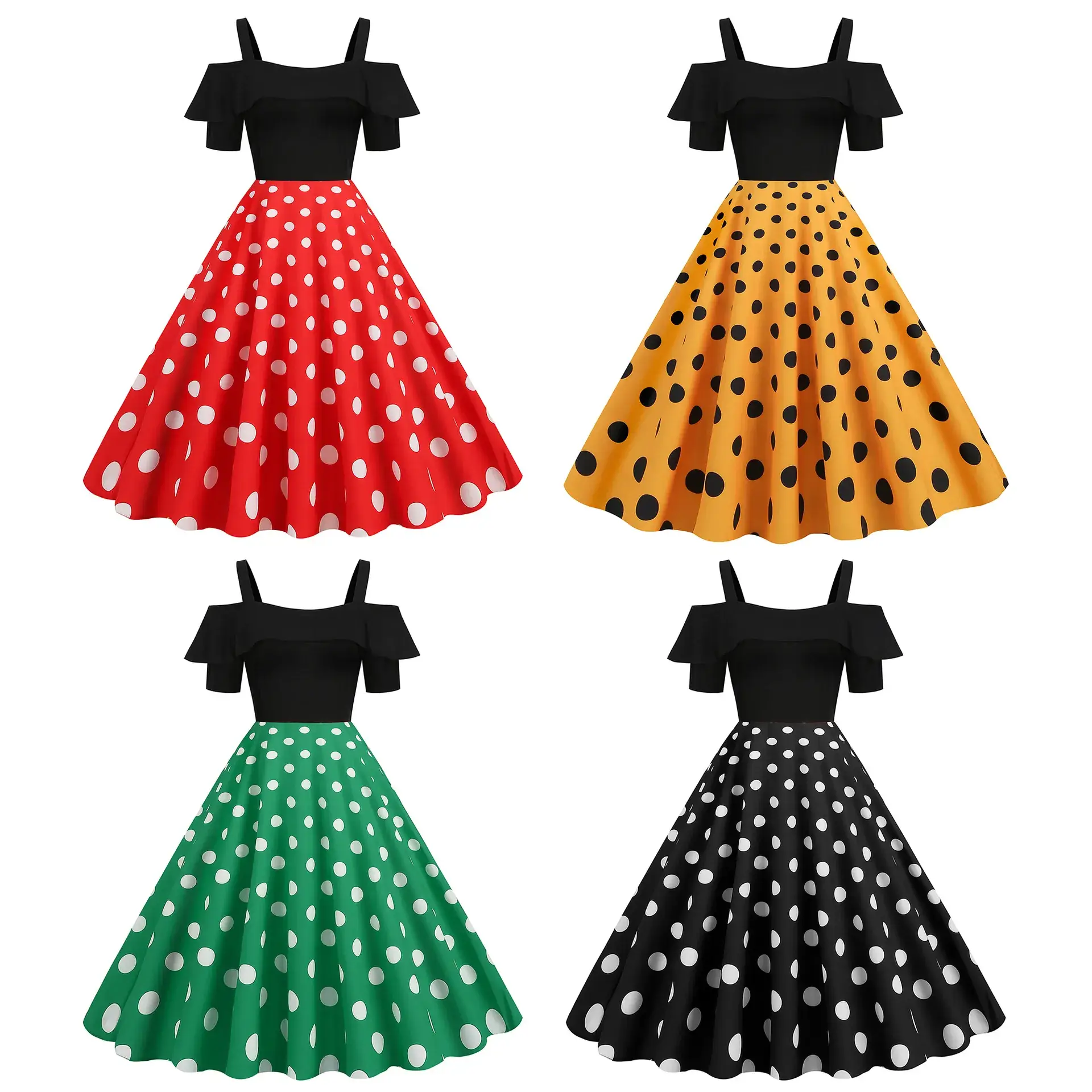 Women's Black Red Polka Dot Bell Sleeve Dress - Image 5