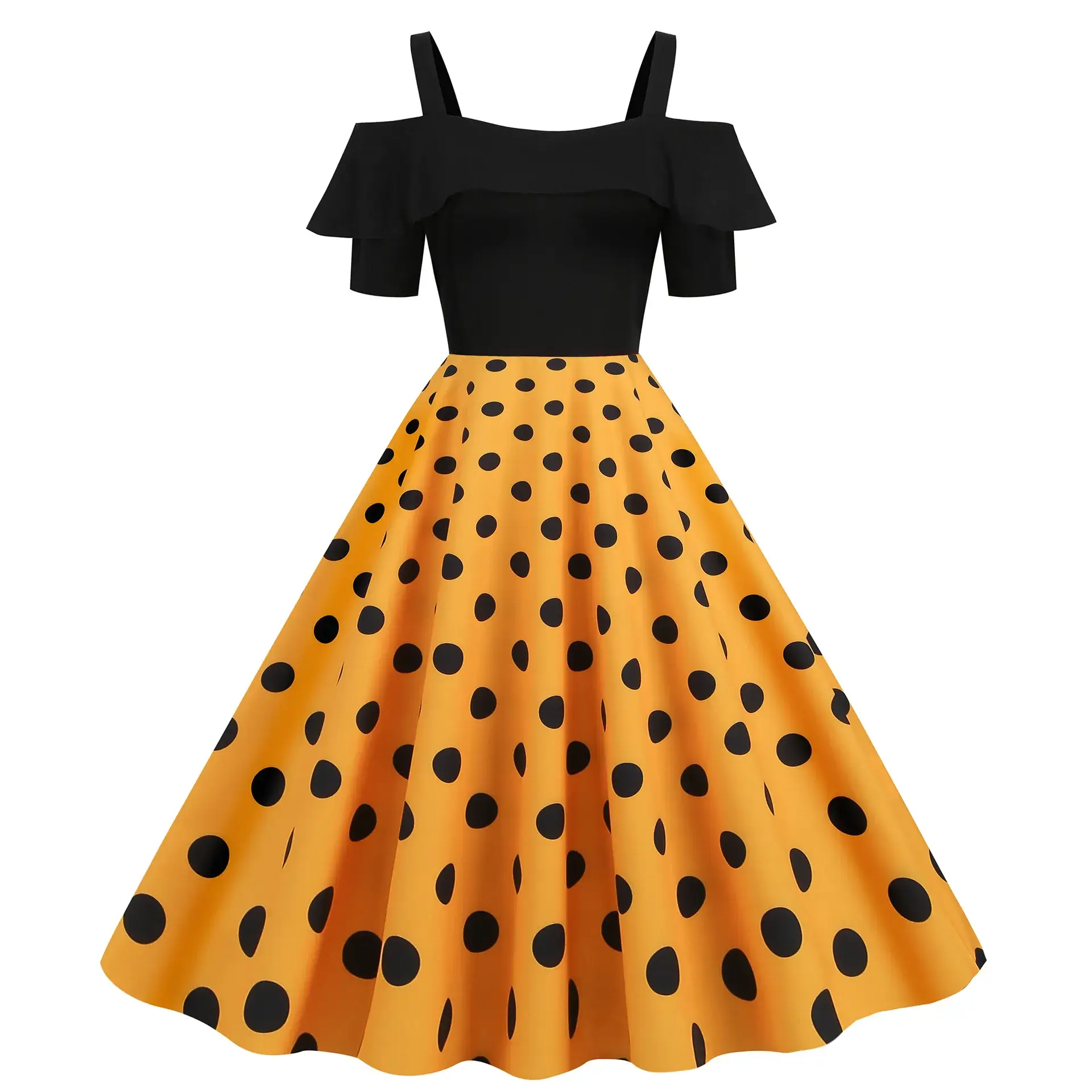 Women's Black Red Polka Dot Bell Sleeve Dress - Image 3