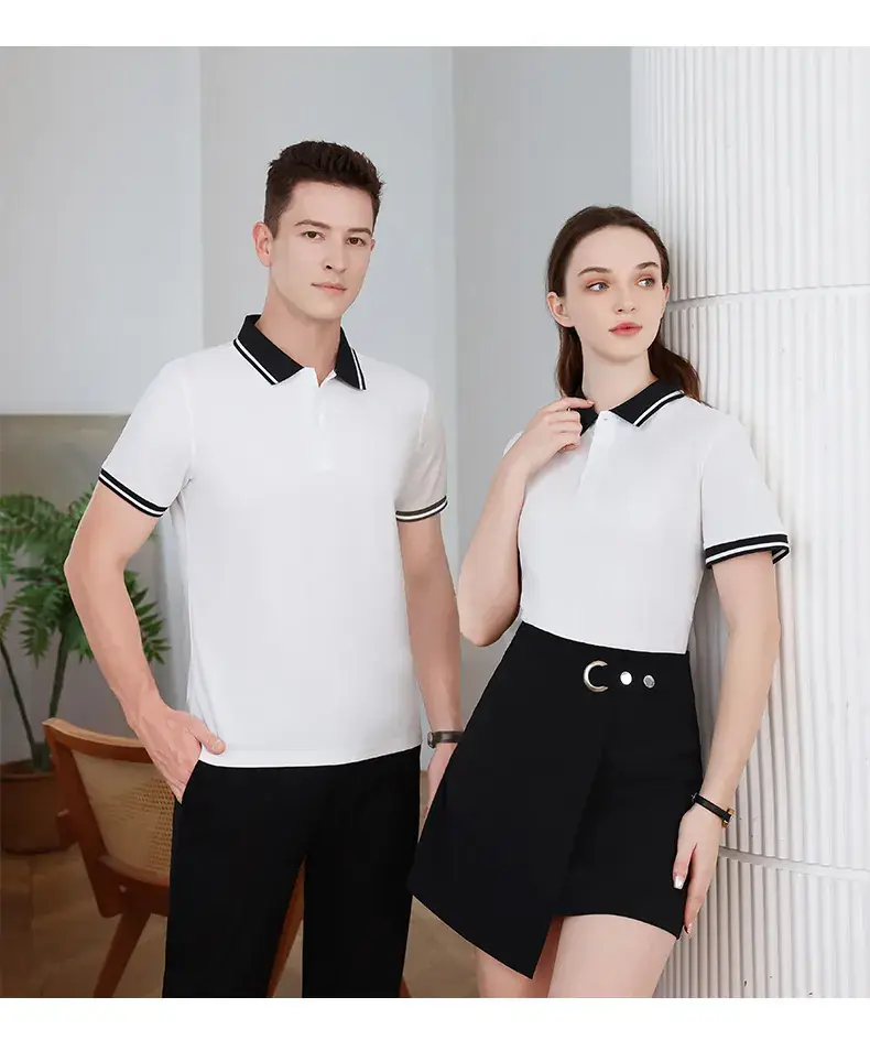 Men Women White Polo Short Sleeve Black Shorts Set — feature 20