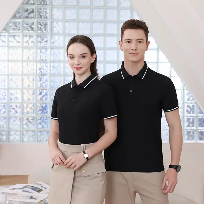 Men Women White Polo Short Sleeve Black Shorts Set