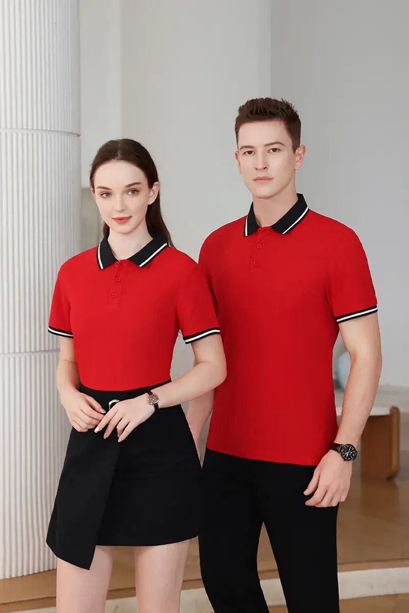Men Women White Polo Short Sleeve Black Shorts Set