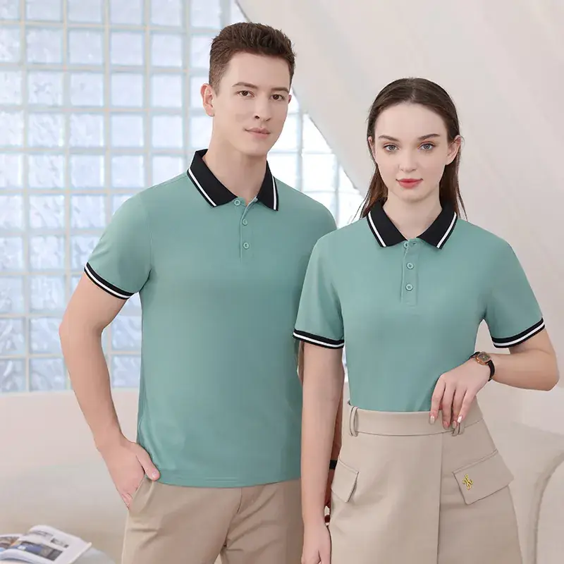 Men Women White Polo Short Sleeve Black Shorts Set
