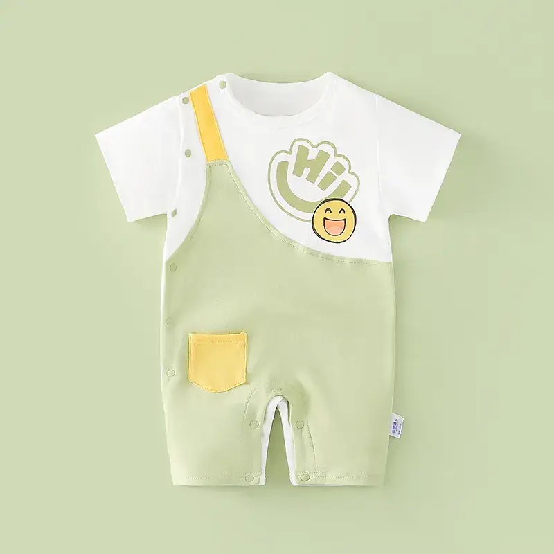 Baby's Blue Cotton Short-Sleeve Climbing Suit - Image 2
