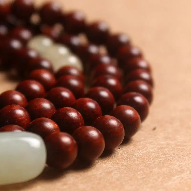 Leaflet Rosewood 108 6 Bracelet Female Original Hetian Jade Retro Literary Sandalwood Wooden Beads Bracelet Male - Image 5