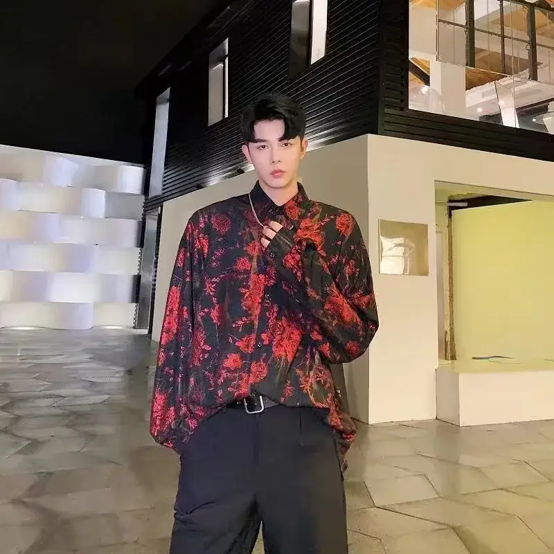 2023 Men's Retro Green Printed Shirt Loose Fit - Image 4