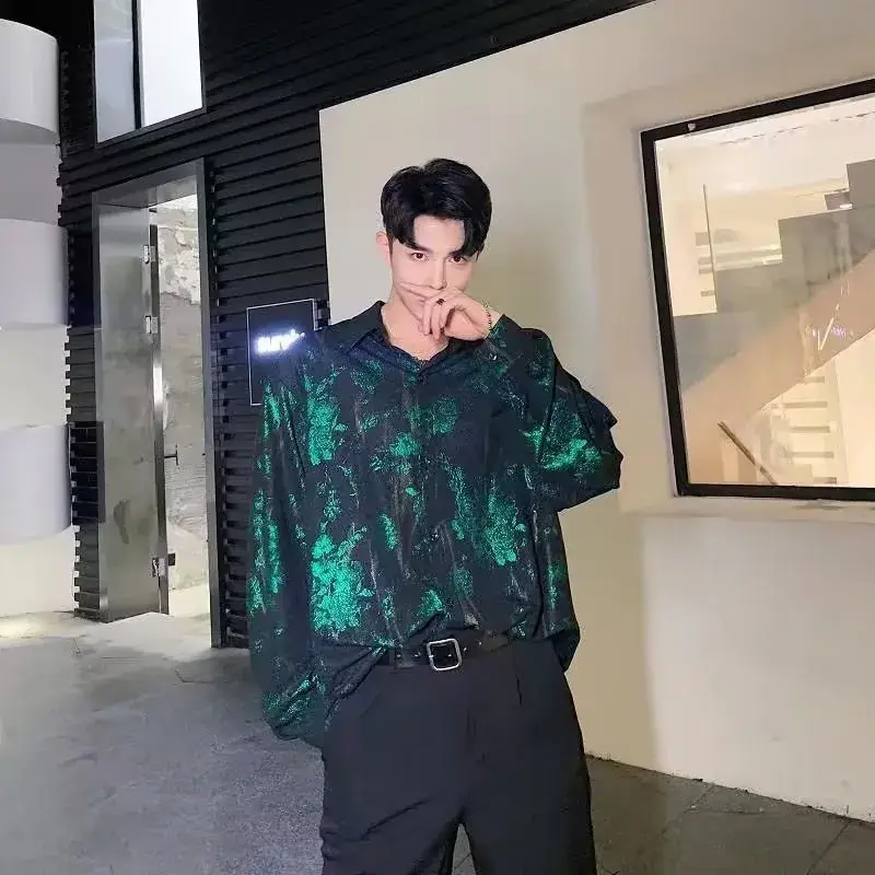 2023 Men's Retro Green Printed Shirt Loose Fit - Image 6