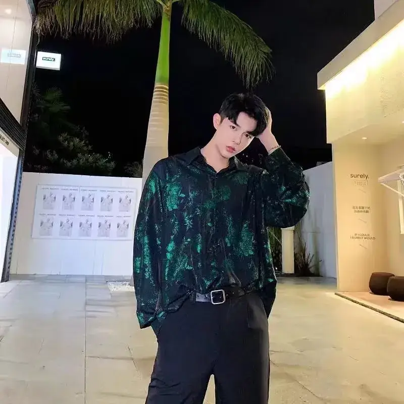 2023 Men's Retro Green Printed Shirt Loose Fit - Image 7