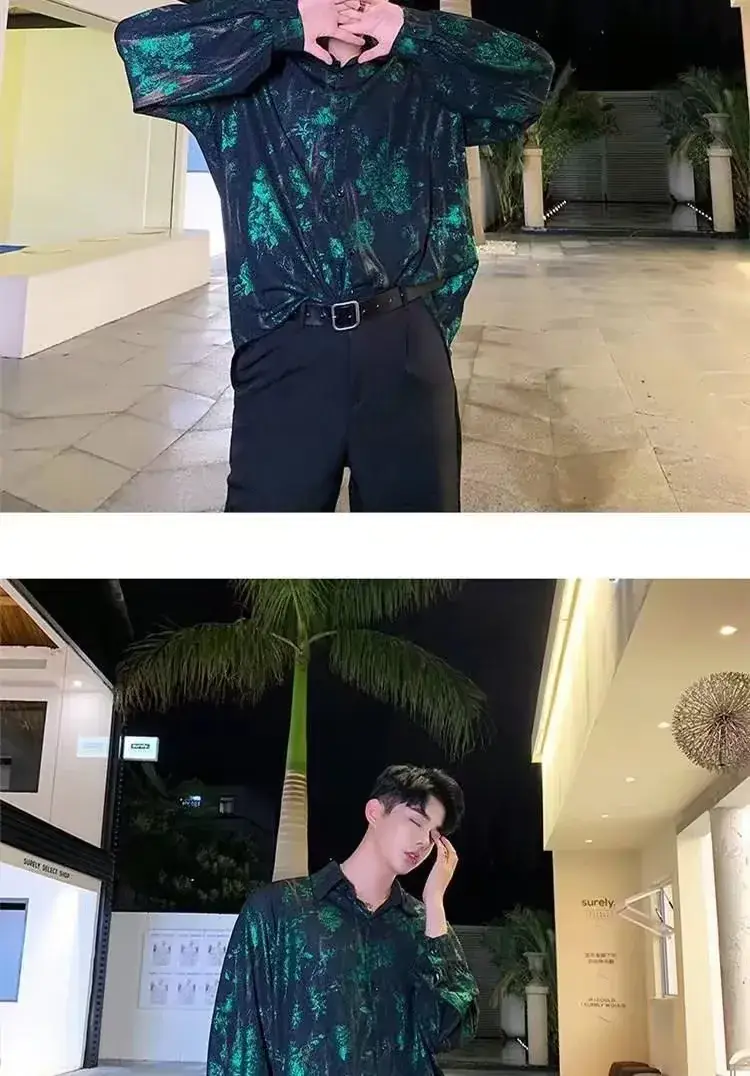 2023 Men's Retro Green Printed Shirt Loose Fit — feature 6
