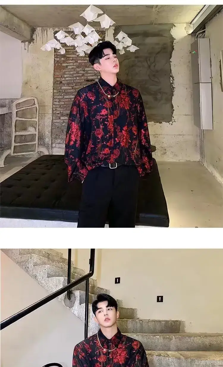 2023 Men's Retro Green Printed Shirt Loose Fit — feature 8