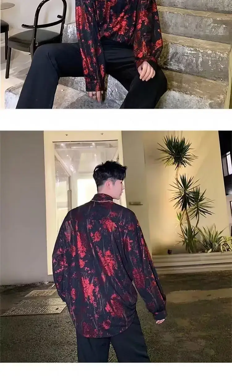 2023 Men's Retro Green Printed Shirt Loose Fit — feature 9