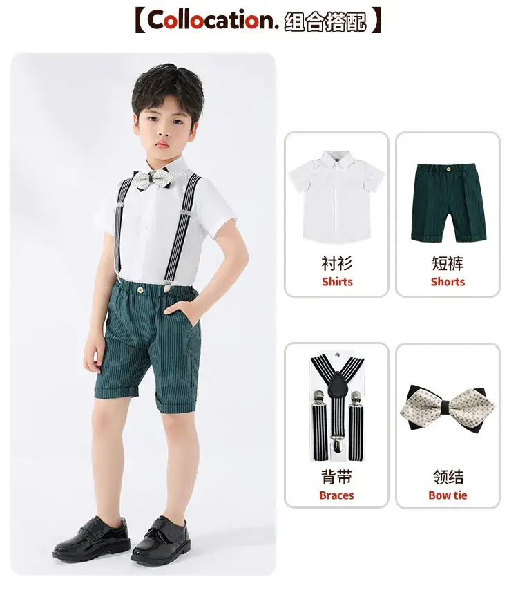 Boys Strap Shorts Set Summer British Short Sleeve — feature 11