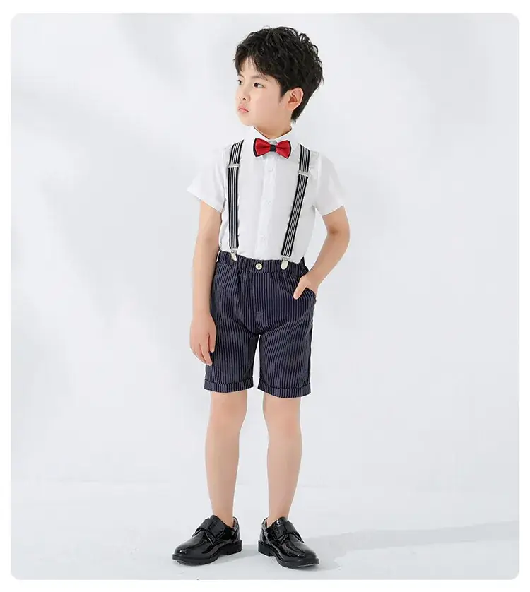 Boys Strap Shorts Set Summer British Short Sleeve — feature 18