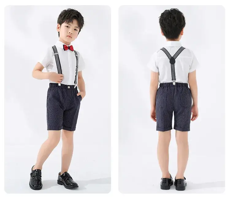 Boys Strap Shorts Set Summer British Short Sleeve — feature 19