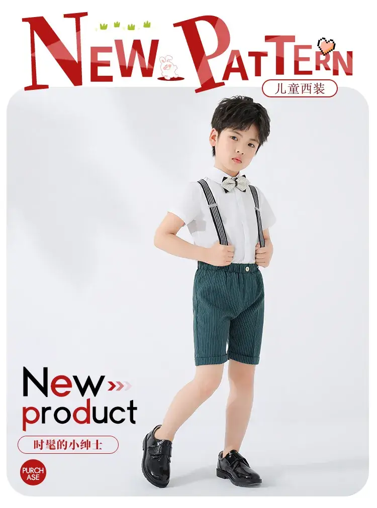 Boys Strap Shorts Set Summer British Short Sleeve — feature 2
