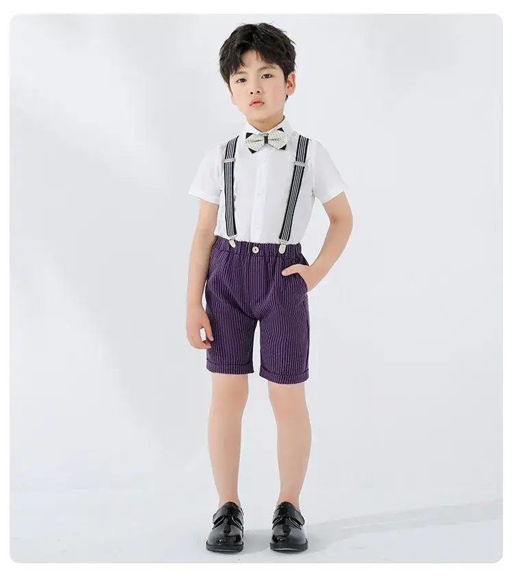 Boys Strap Shorts Set Summer British Short Sleeve — feature 20