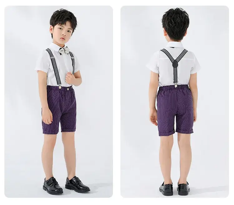 Boys Strap Shorts Set Summer British Short Sleeve — feature 21
