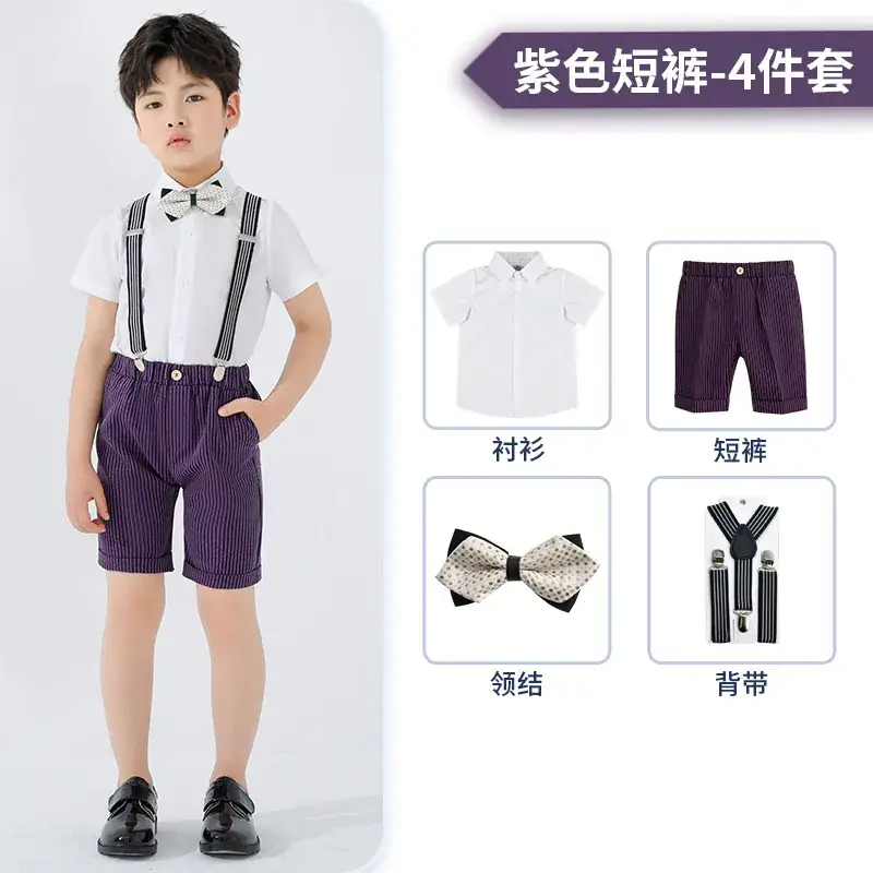 Boys Strap Shorts Set Summer British Short Sleeve - Image 2