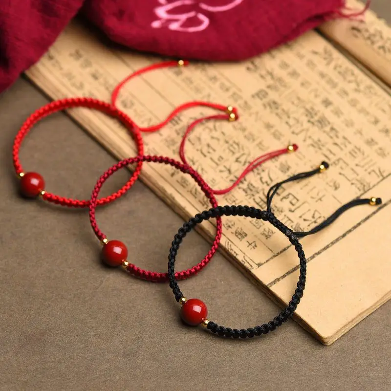 Natural Purple Gold Cinnabar Bracelet Handmade Woven Transfer Bead - Image 13