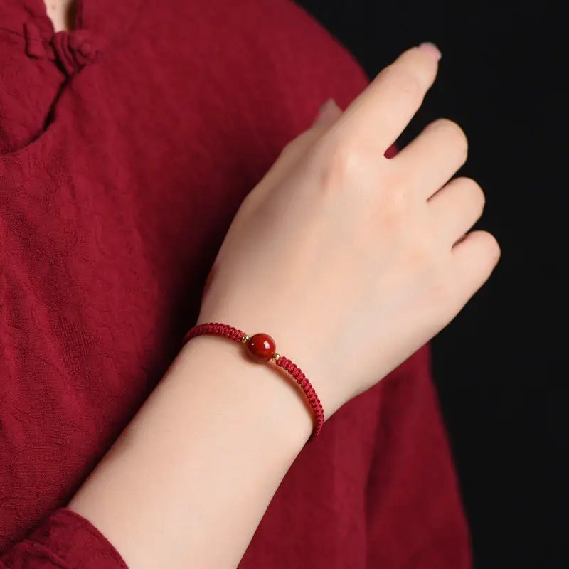 Natural Purple Gold Cinnabar Bracelet Handmade Woven Transfer Bead - Image 14