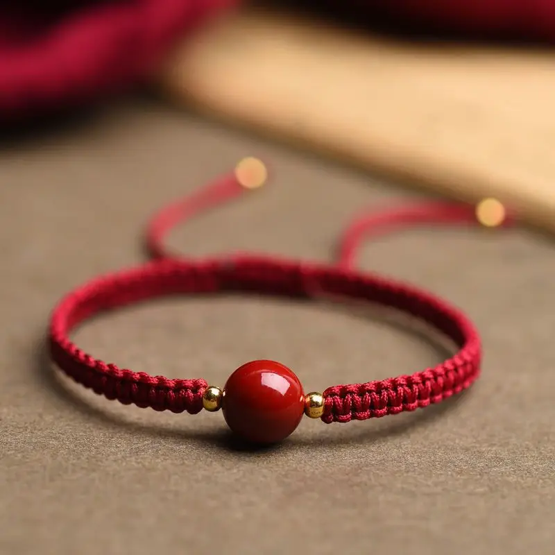 Natural Purple Gold Cinnabar Bracelet Handmade Woven Transfer Bead — feature 2