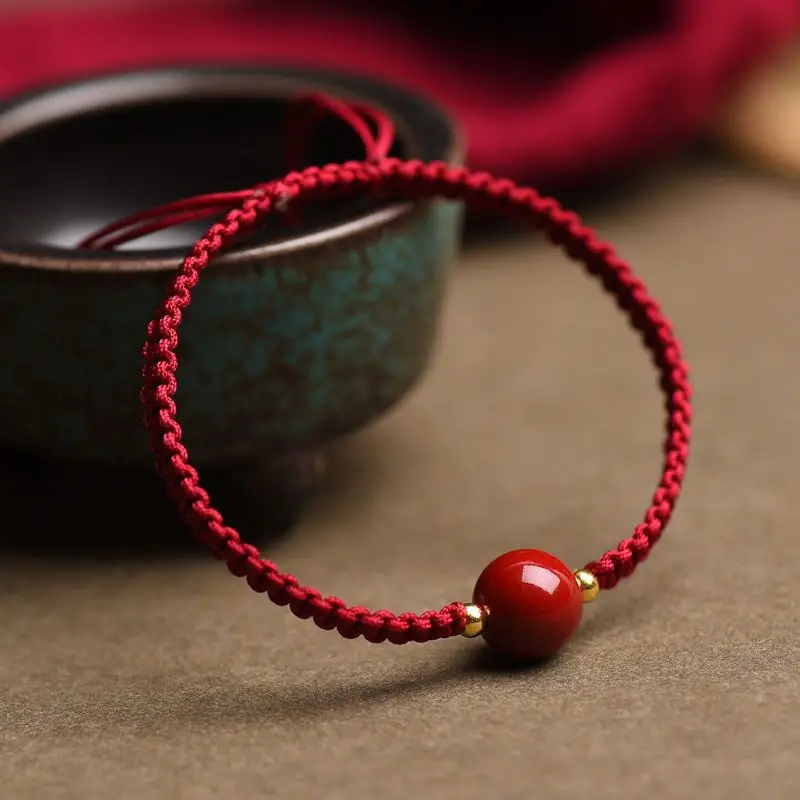 Natural Purple Gold Cinnabar Bracelet Handmade Woven Transfer Bead — feature 3