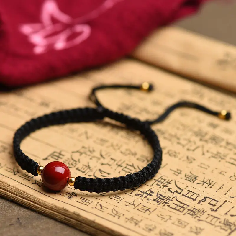 Natural Purple Gold Cinnabar Bracelet Handmade Woven Transfer Bead — feature 4