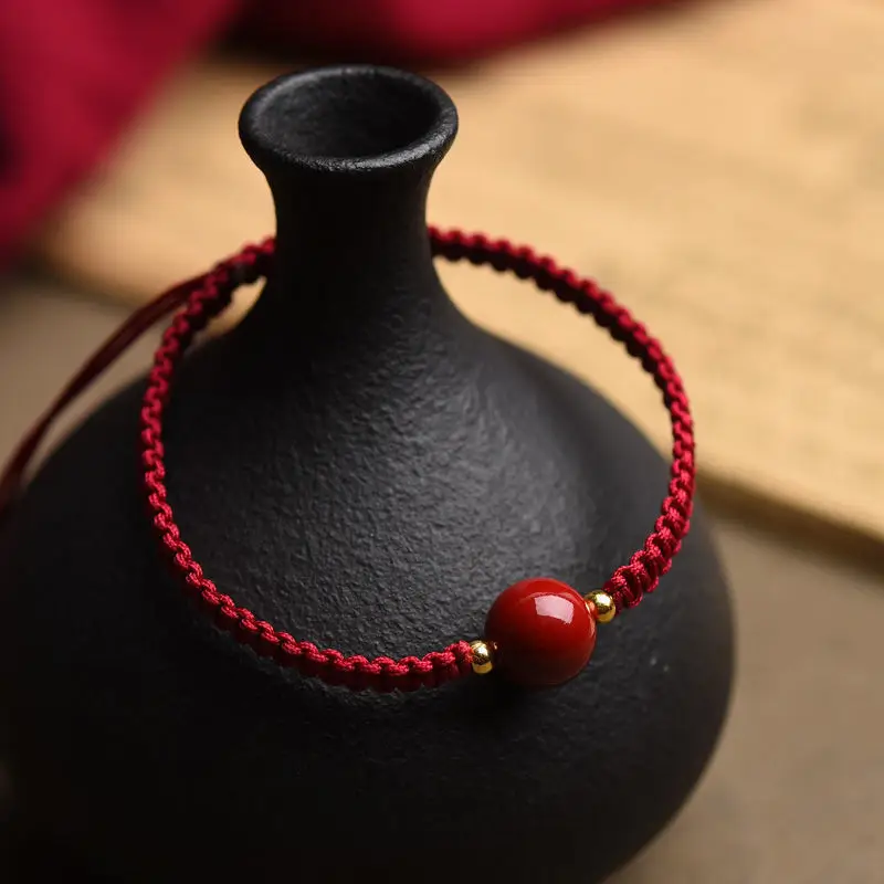 Natural Purple Gold Cinnabar Bracelet Handmade Woven Transfer Bead — feature 5