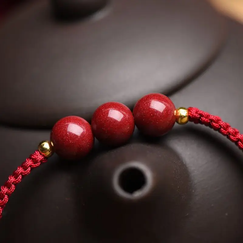 Natural Purple Gold Cinnabar Bracelet Handmade Woven Transfer Bead — feature 7