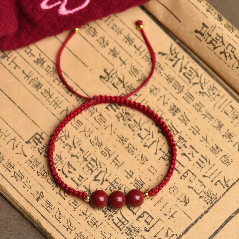 Natural Purple Gold Cinnabar Bracelet Handmade Woven Transfer Bead — feature 8