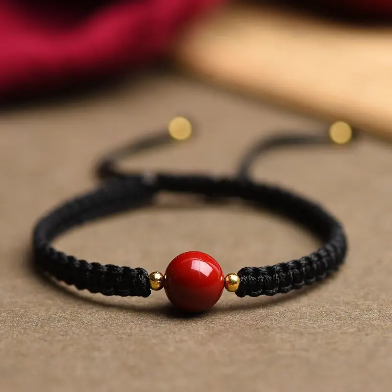 Natural Purple Gold Cinnabar Bracelet Handmade Woven Transfer Bead - Image 2