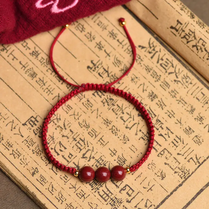 Natural Purple Gold Cinnabar Bracelet Handmade Woven Transfer Bead - Image 8
