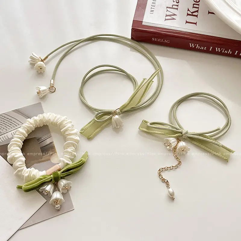 Mori-style Green Pearl Hair Ties for Women