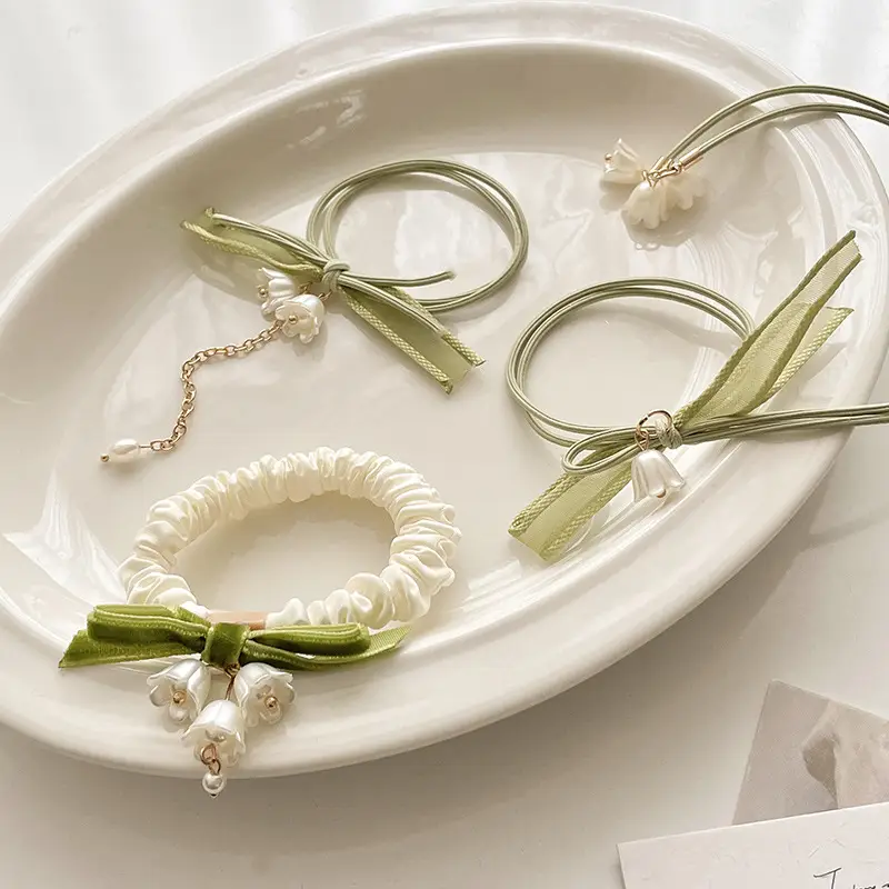Mori-style Green Pearl Hair Ties for Women