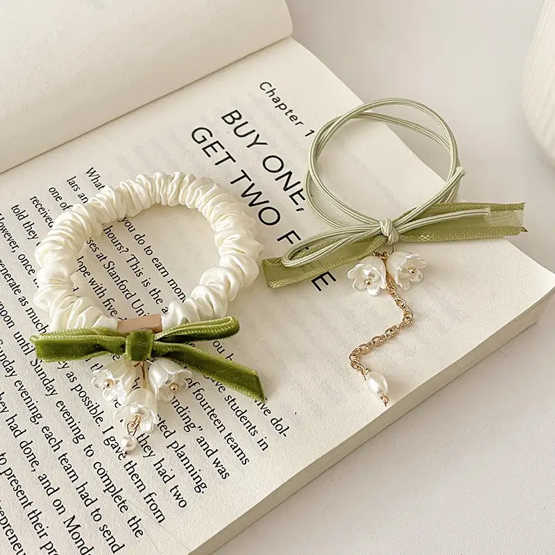 Mori-style Green Pearl Hair Ties for Women