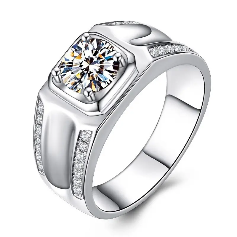Men's Gold Plated Moissanite Ring with Blue Stone — feature 1