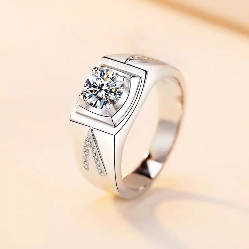 Men's Gold Plated Moissanite Ring with Blue Stone — feature 3