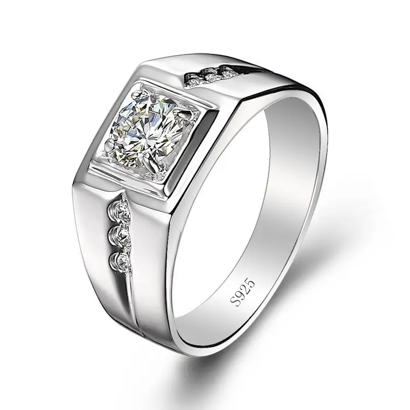 Men's Gold Plated Moissanite Ring with Blue Stone — feature 5