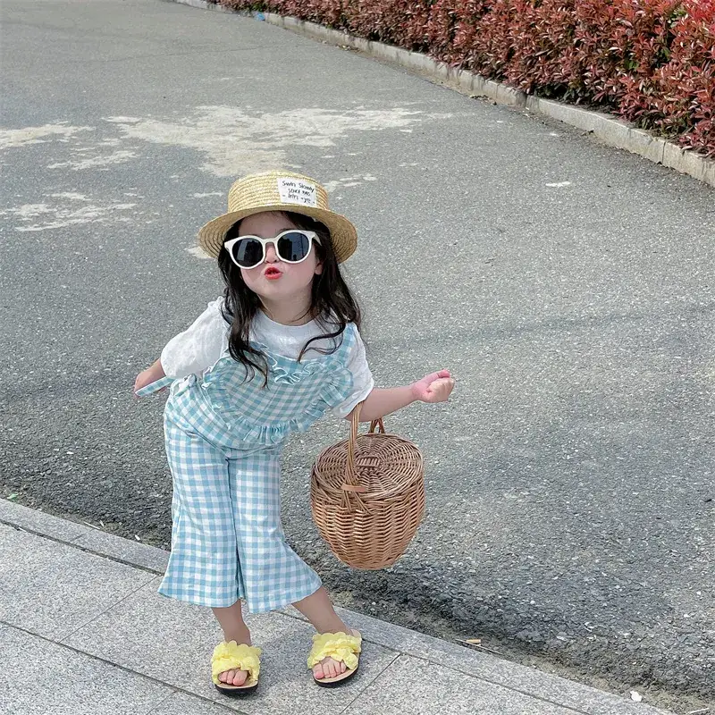 2023 Summer Girl Plaid Crop Pants Wooden Hat — feature 10