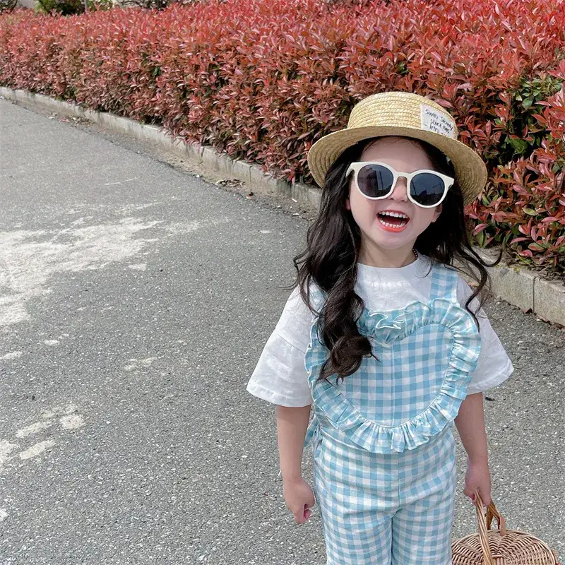 2023 Summer Girl Plaid Crop Pants Wooden Hat — feature 11