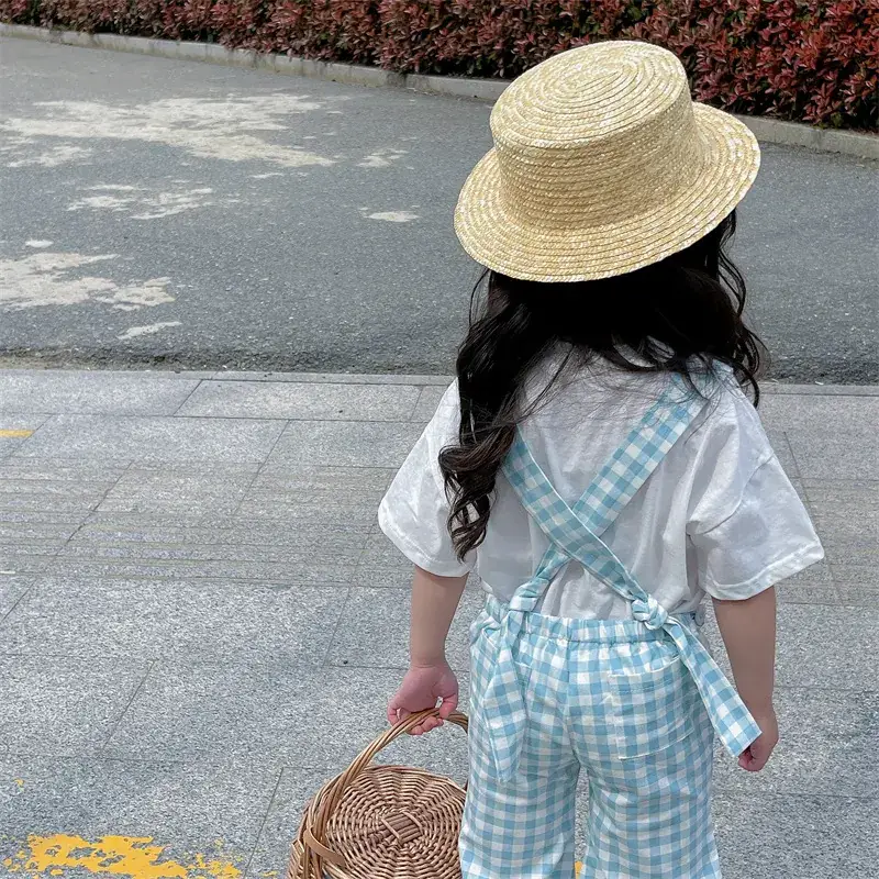 2023 Summer Girl Plaid Crop Pants Wooden Hat — feature 13