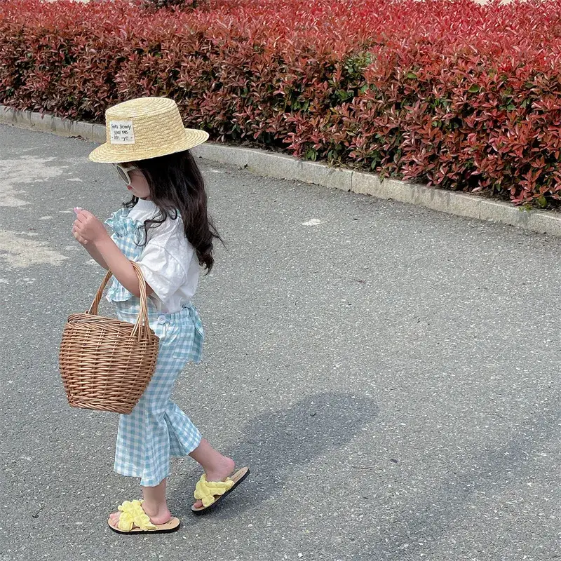 2023 Summer Girl Plaid Crop Pants Wooden Hat — feature 18
