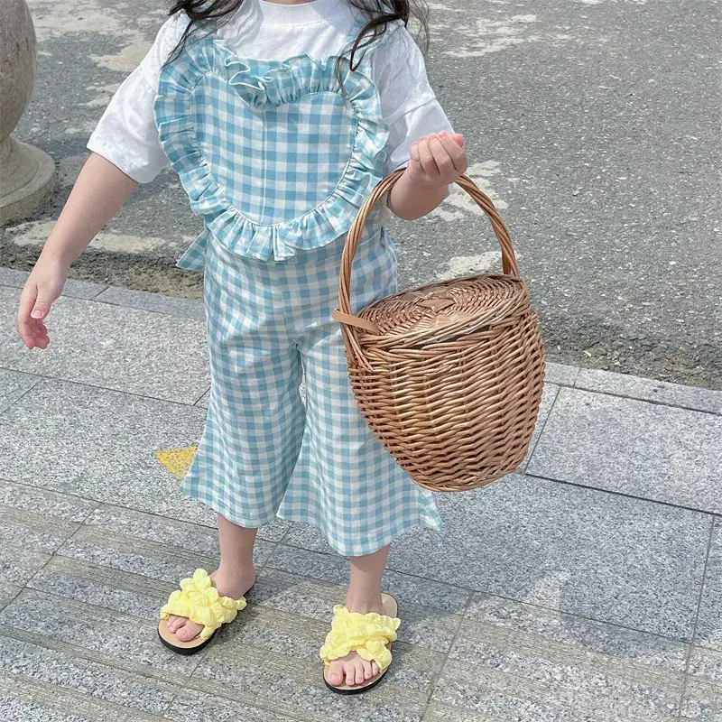 2023 Summer Girl Plaid Crop Pants Wooden Hat — feature 5