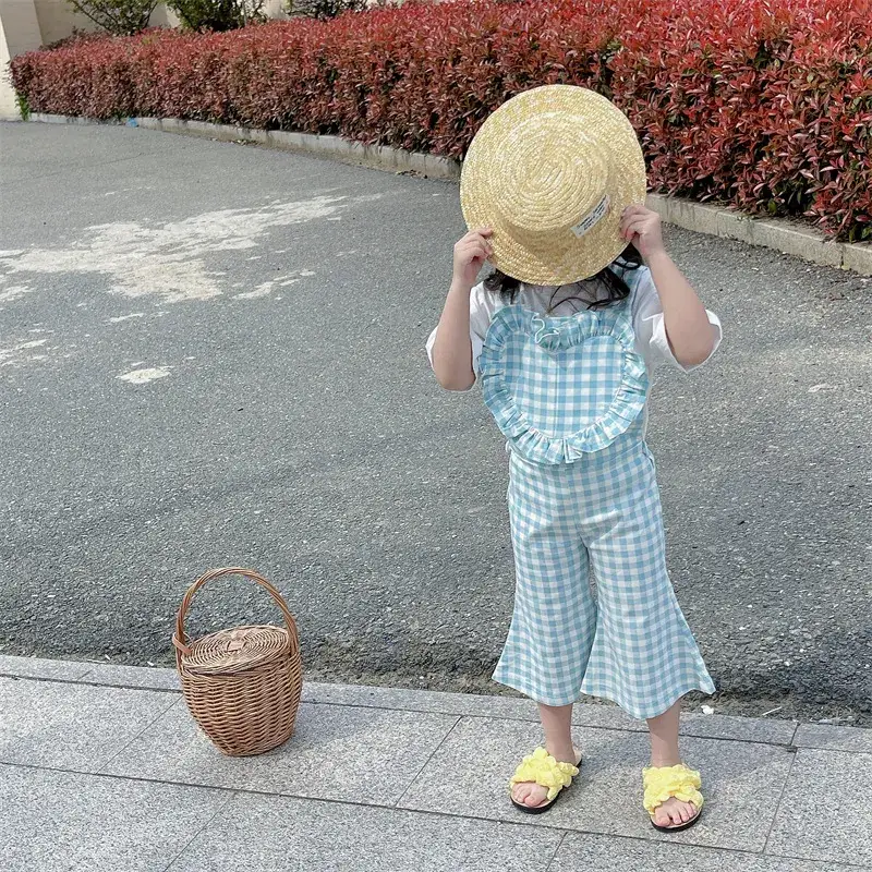 2023 Summer Girl Plaid Crop Pants Wooden Hat — feature 6