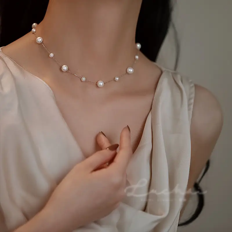 Gypsophila Pearl Necklace 18K Gold Minimalist Women - Image 3