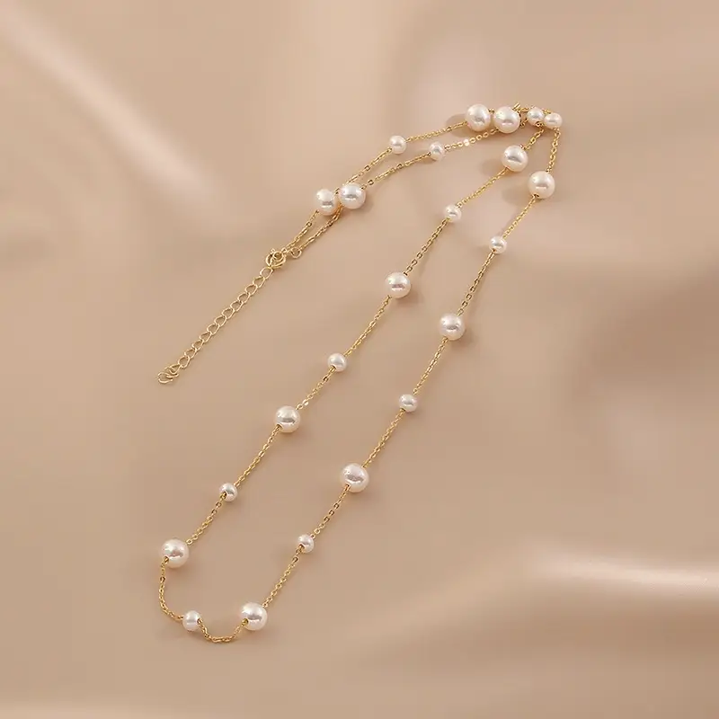 Gypsophila Pearl Necklace 18K Gold Minimalist Women - Image 4