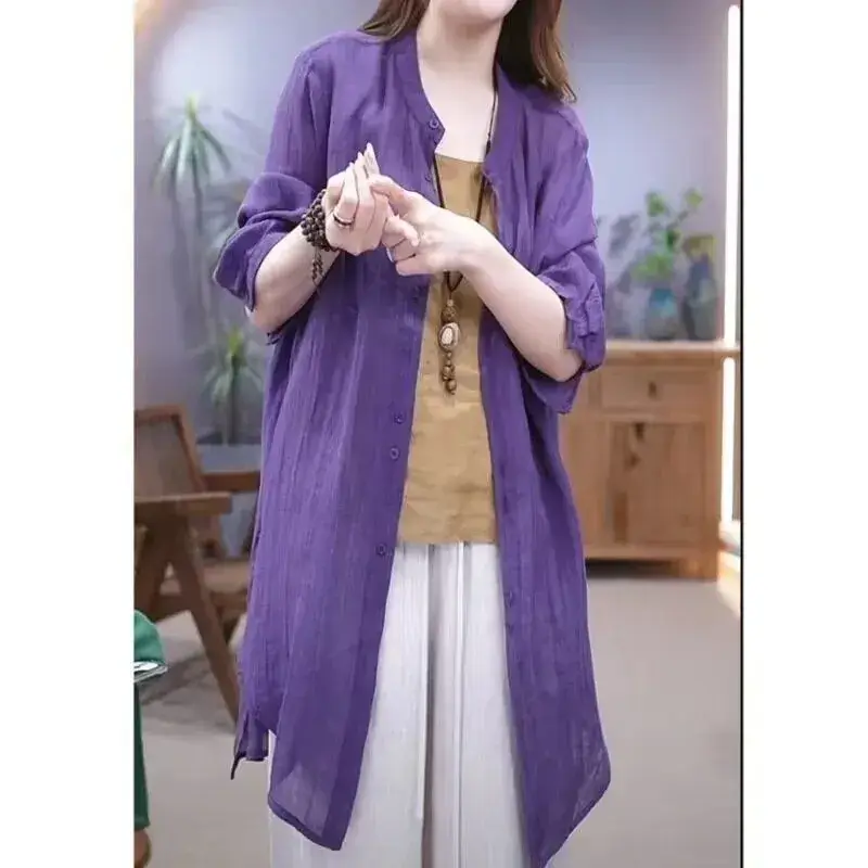 Women's Purple Long Sleeve Shirt with Hip Covering Outerwear Set