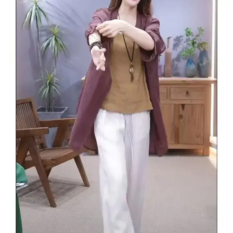 Women's Purple Long Sleeve Shirt with Hip Covering Outerwear Set