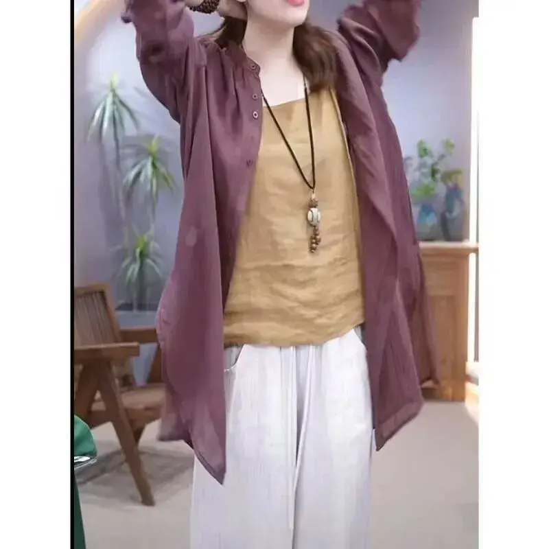 Women's Purple Long Sleeve Shirt with Hip Covering Outerwear Set
